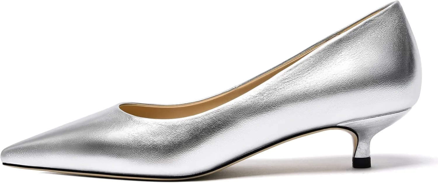 FOGEENA Womens Dating Matte Leather Comfortable Slip On Pointed Toe Casual Kitten Low Heel Pumps Dressy Shoes 1.5 Inch