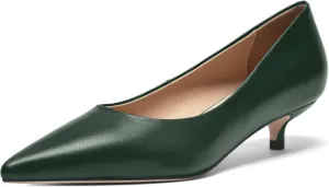 FOGEENA Womens Dating Matte Leather Comfortable Slip On Pointed Toe Casual Kitten Low Heel Pumps Dressy Shoes 1.5 Inch