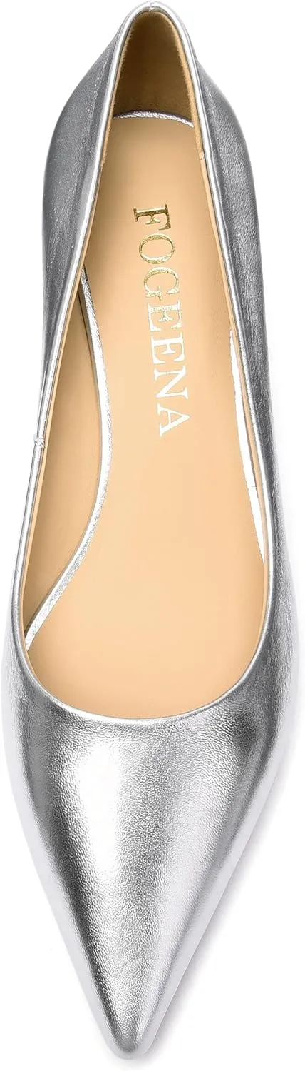 FOGEENA Womens Dating Matte Leather Comfortable Slip On Pointed Toe Casual Kitten Low Heel Pumps Dressy Shoes 1.5 Inch