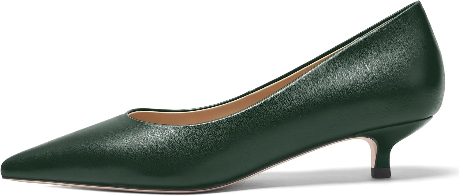 FOGEENA Womens Dating Matte Leather Comfortable Slip On Pointed Toe Casual Kitten Low Heel Pumps Dressy Shoes 1.5 Inch