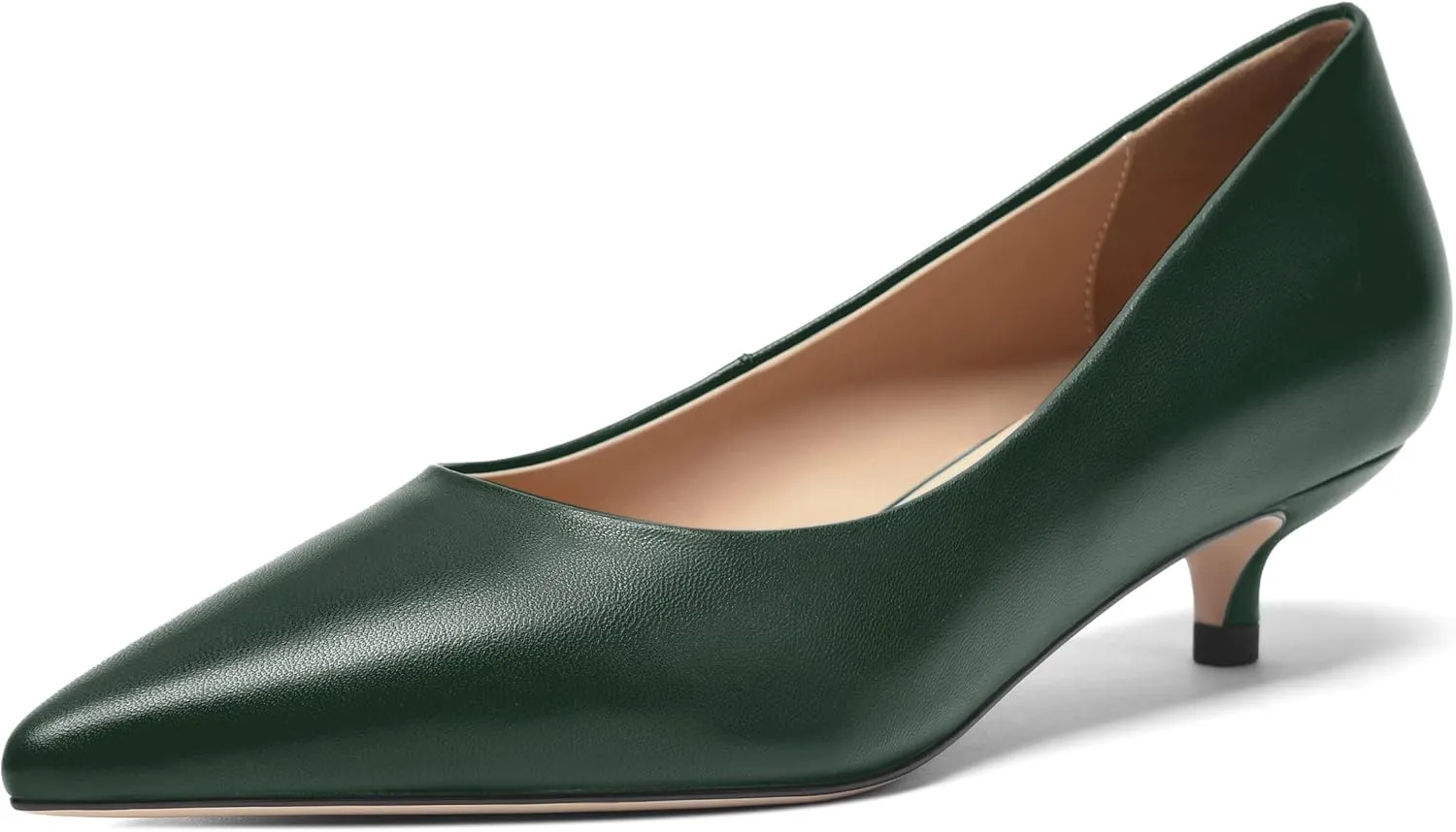 FOGEENA Womens Dating Matte Leather Comfortable Slip On Pointed Toe Casual Kitten Low Heel Pumps Dressy Shoes 1.5 Inch