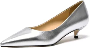 FOGEENA Womens Dating Matte Leather Comfortable Slip On Pointed Toe Casual Kitten Low Heel Pumps Dressy Shoes 1.5 Inch