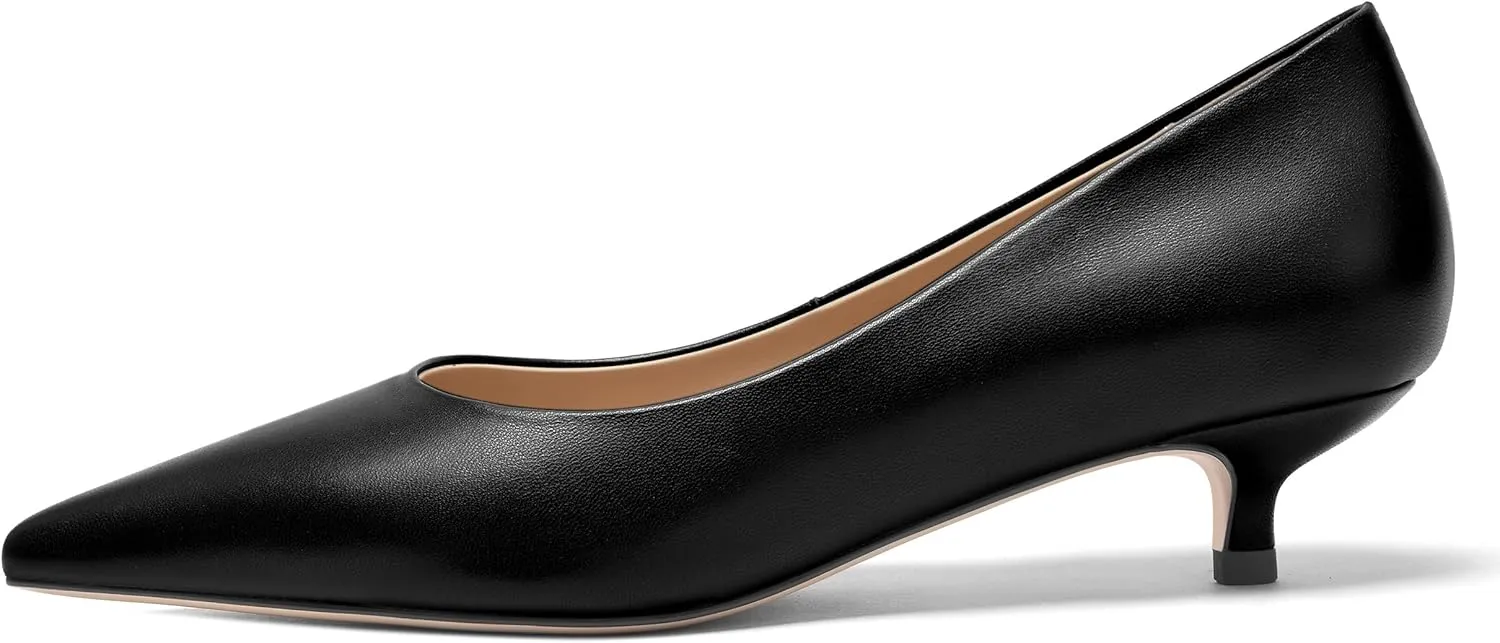 FOGEENA Womens Dating Matte Leather Comfortable Slip On Pointed Toe Casual Kitten Low Heel Pumps Dressy Shoes 1.5 Inch