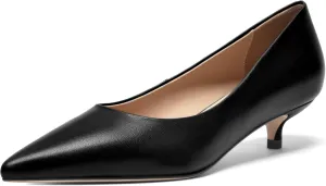 FOGEENA Womens Dating Matte Leather Comfortable Slip On Pointed Toe Casual Kitten Low Heel Pumps Dressy Shoes 1.5 Inch