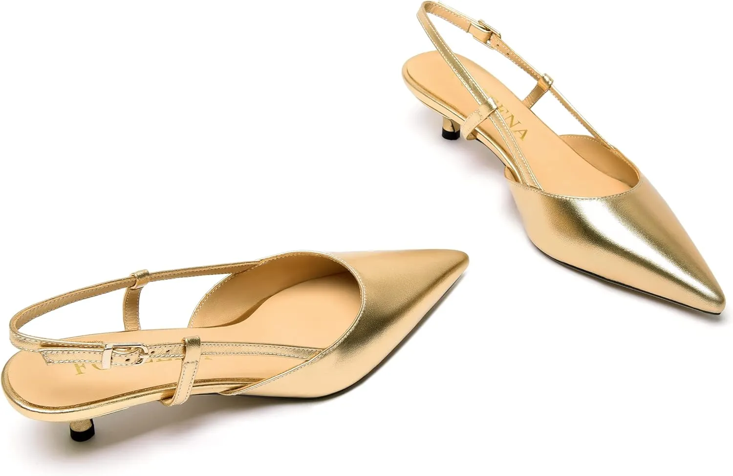 FOGEENA Womens Fashion Slingback Matte Leather Wedding Pointed Toe Slip On Kitten Low Heel Pumps Shoes 1.5 Inch