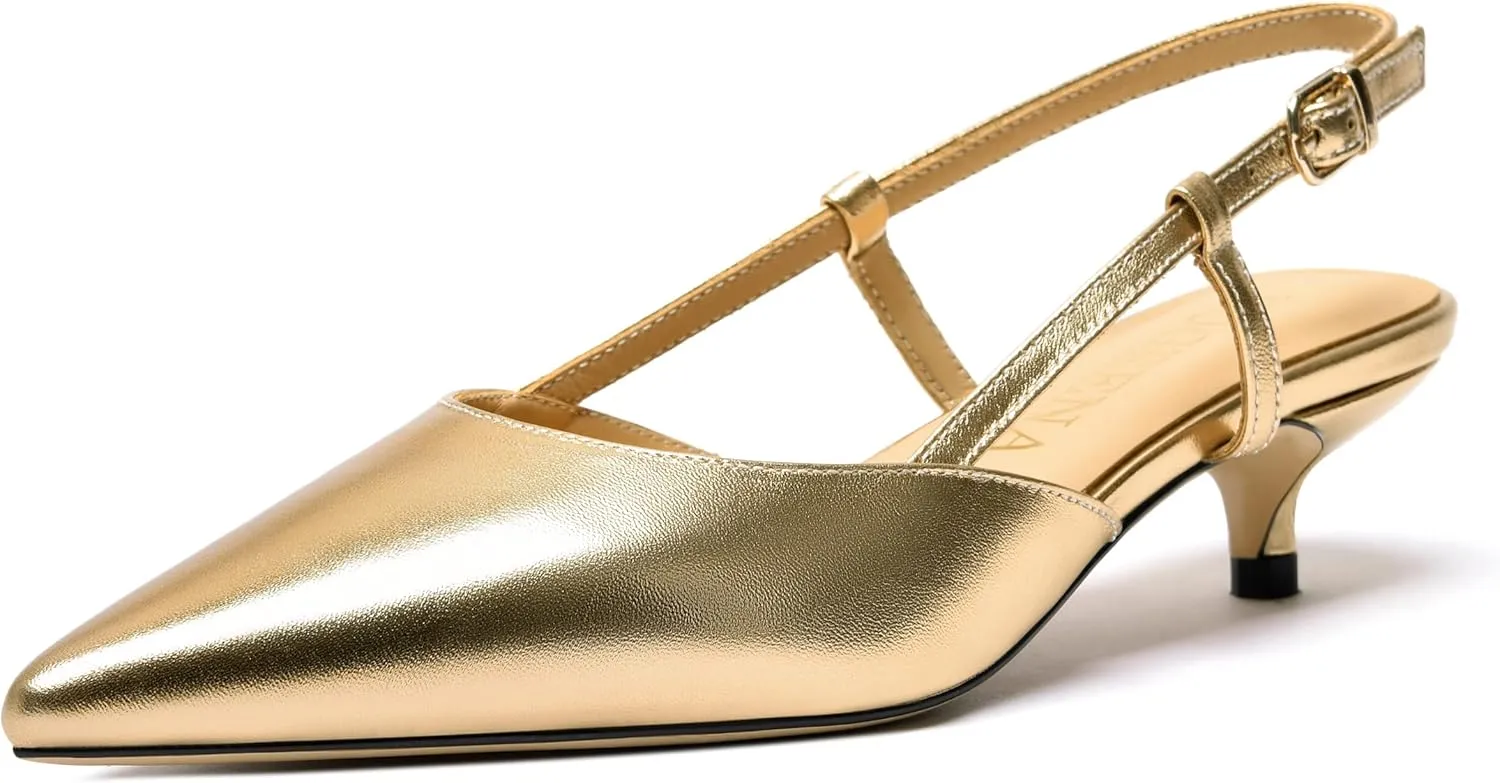 FOGEENA Womens Fashion Slingback Matte Leather Wedding Pointed Toe Slip On Kitten Low Heel Pumps Shoes 1.5 Inch
