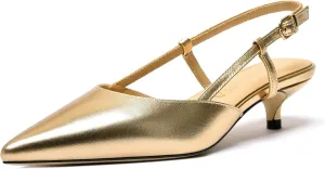 FOGEENA Womens Fashion Slingback Matte Leather Wedding Pointed Toe Slip On Kitten Low Heel Pumps Shoes 1.5 Inch