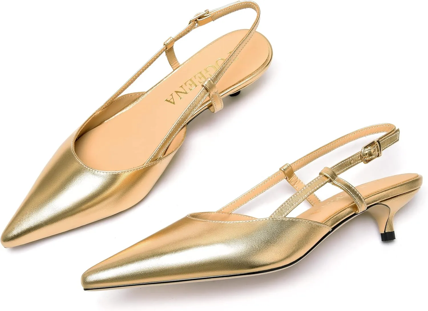 FOGEENA Womens Fashion Slingback Matte Leather Wedding Pointed Toe Slip On Kitten Low Heel Pumps Shoes 1.5 Inch