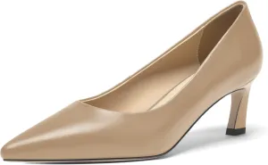 FOGEENA Womens Formal Office Comfortable Matte Leather Slip On Pointed Toe Kitten Low Heel Pumps Dressy Shoes 2 Inch