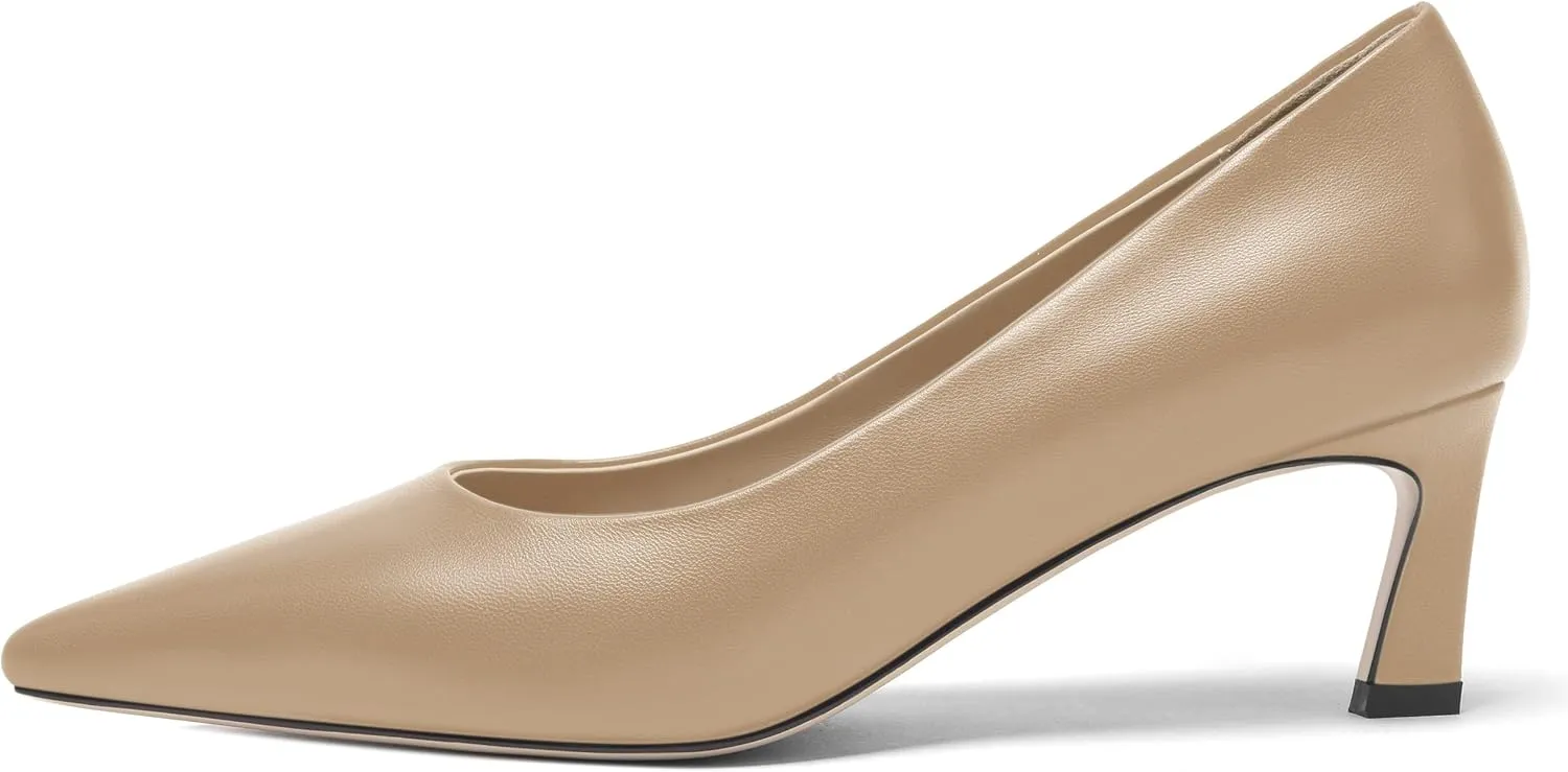FOGEENA Womens Formal Office Comfortable Matte Leather Slip On Pointed Toe Kitten Low Heel Pumps Dressy Shoes 2 Inch