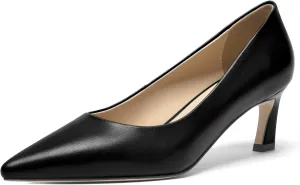 FOGEENA Womens Formal Office Comfortable Matte Leather Slip On Pointed Toe Kitten Low Heel Pumps Dressy Shoes 2 Inch