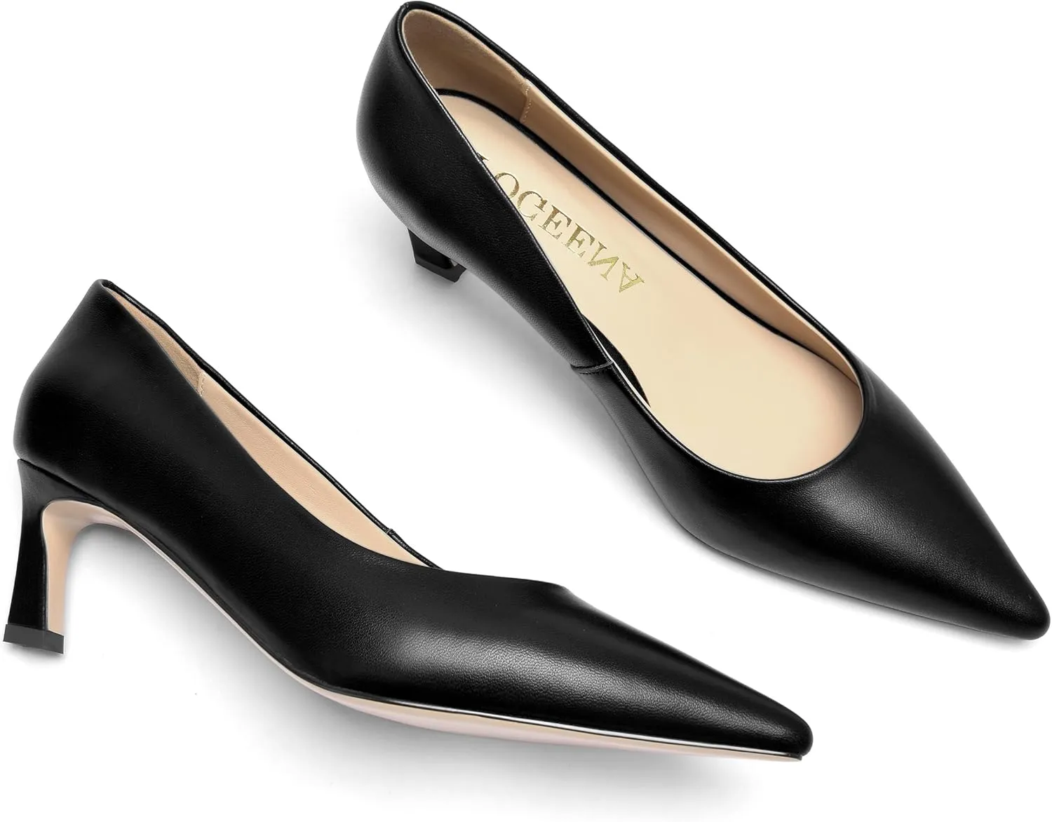 FOGEENA Womens Formal Office Comfortable Matte Leather Slip On Pointed Toe Kitten Low Heel Pumps Dressy Shoes 2 Inch