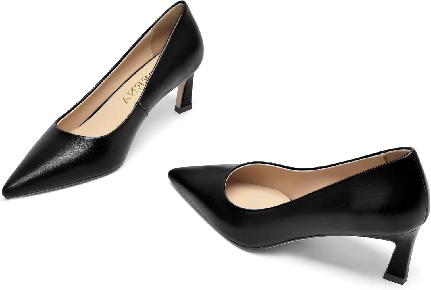 FOGEENA Womens Formal Office Comfortable Matte Leather Slip On Pointed Toe Kitten Low Heel Pumps Dressy Shoes 2 Inch