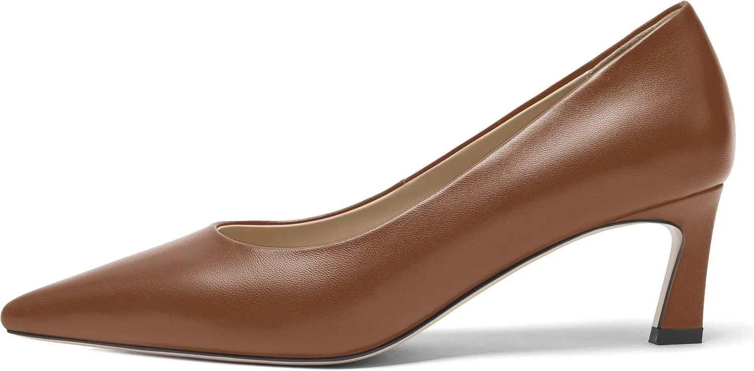 FOGEENA Womens Formal Office Comfortable Matte Leather Slip On Pointed Toe Kitten Low Heel Pumps Dressy Shoes 2 Inch