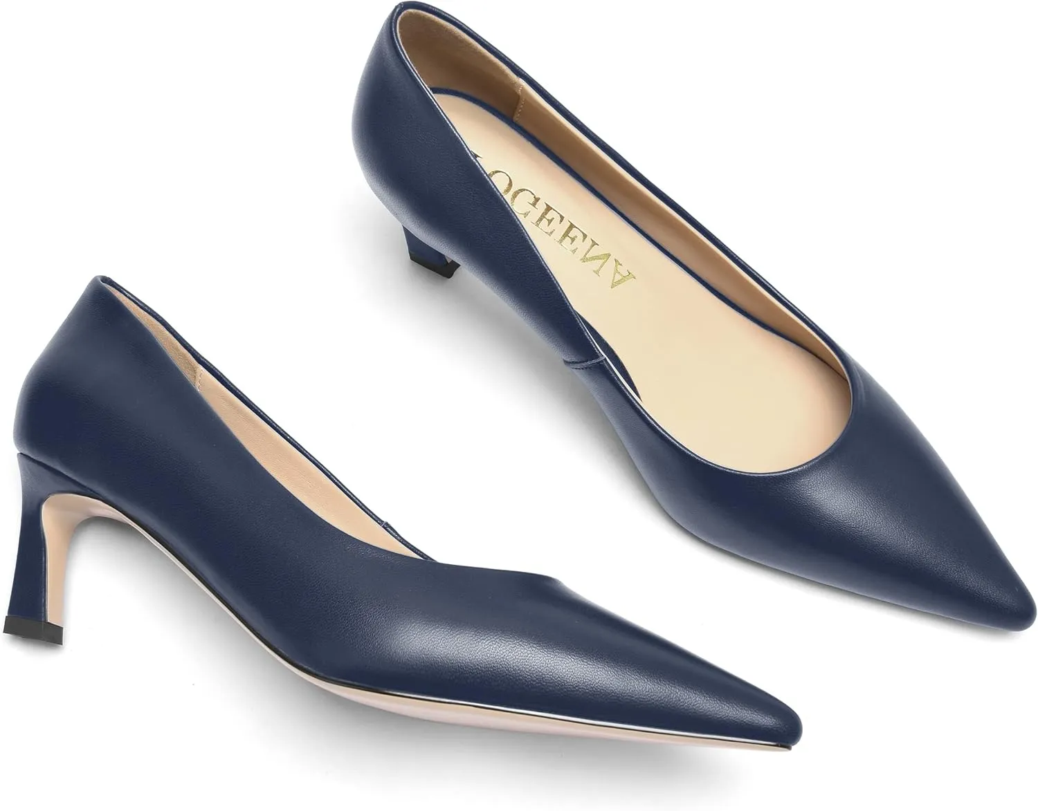 FOGEENA Womens Formal Office Comfortable Matte Leather Slip On Pointed Toe Kitten Low Heel Pumps Dressy Shoes 2 Inch