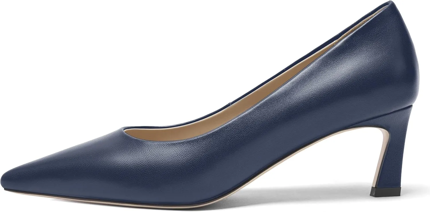 FOGEENA Womens Formal Office Comfortable Matte Leather Slip On Pointed Toe Kitten Low Heel Pumps Dressy Shoes 2 Inch