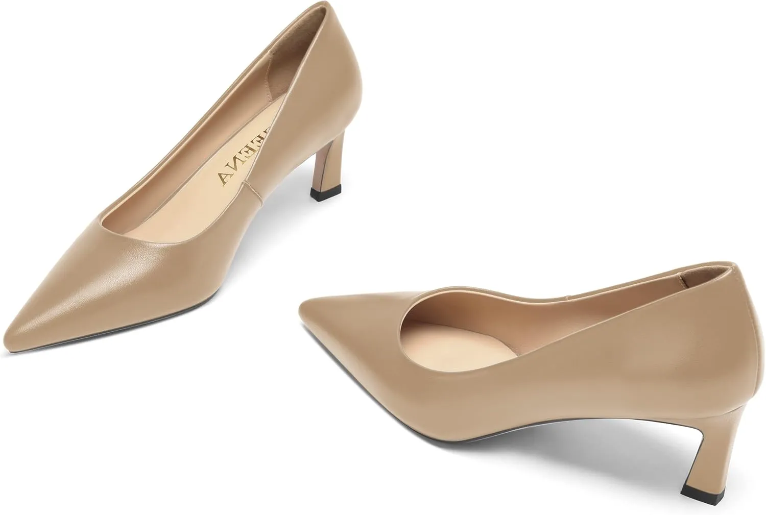 FOGEENA Womens Formal Office Comfortable Matte Leather Slip On Pointed Toe Kitten Low Heel Pumps Dressy Shoes 2 Inch