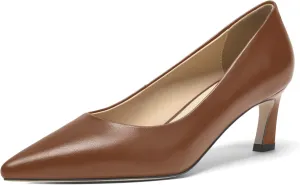 FOGEENA Womens Formal Office Comfortable Matte Leather Slip On Pointed Toe Kitten Low Heel Pumps Dressy Shoes 2 Inch