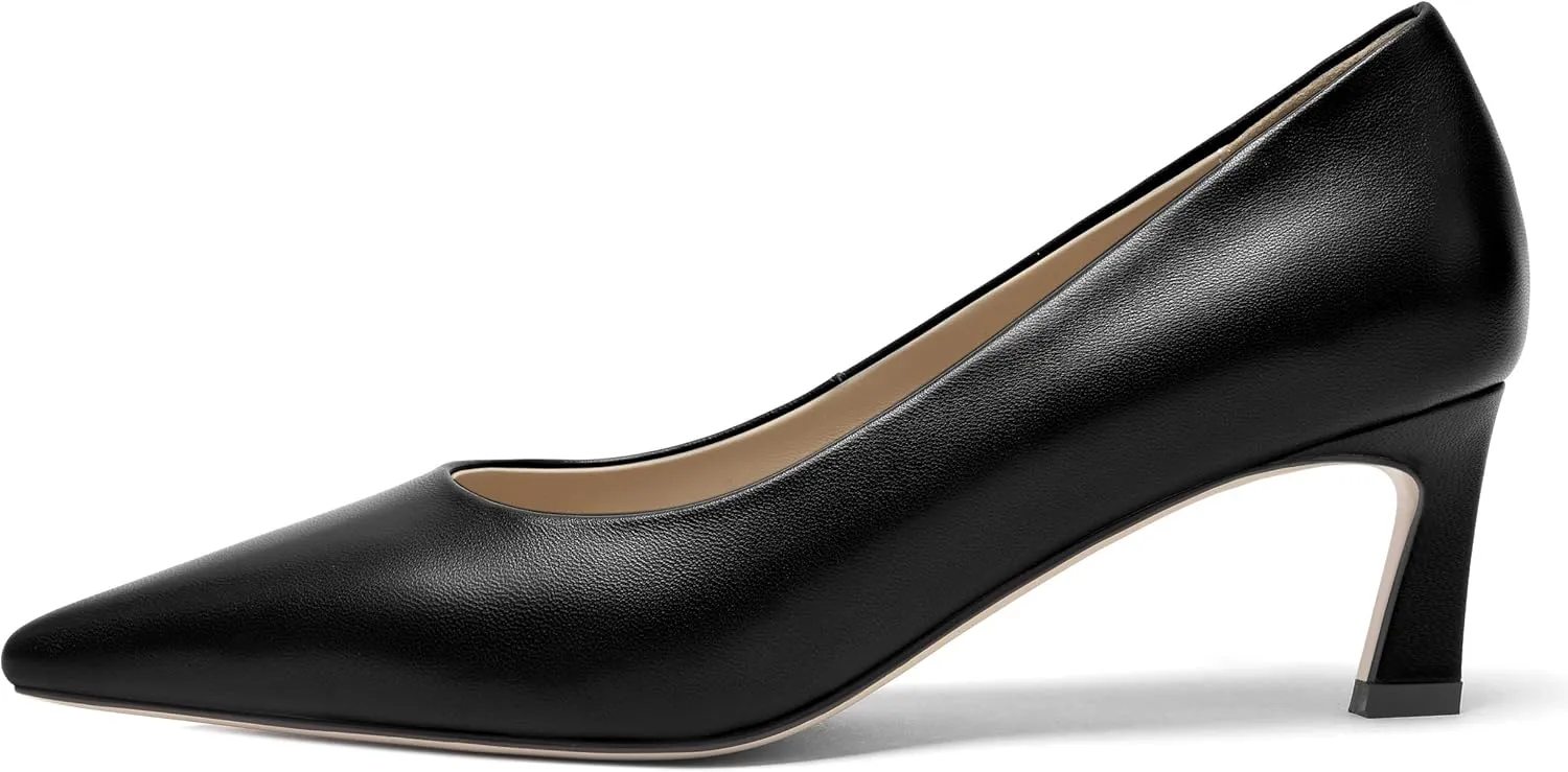 FOGEENA Womens Formal Office Comfortable Matte Leather Slip On Pointed Toe Kitten Low Heel Pumps Dressy Shoes 2 Inch