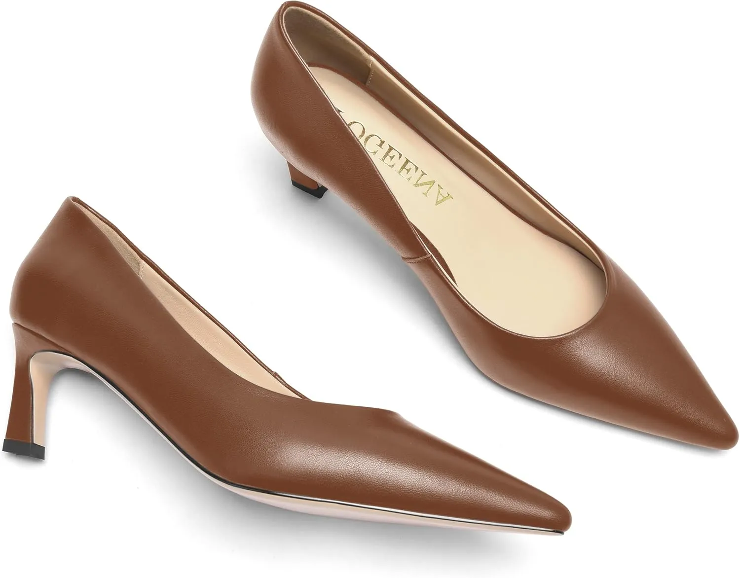 FOGEENA Womens Formal Office Comfortable Matte Leather Slip On Pointed Toe Kitten Low Heel Pumps Dressy Shoes 2 Inch