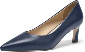 FOGEENA Womens Formal Office Comfortable Matte Leather Slip On Pointed Toe Kitten Low Heel Pumps Dressy Shoes 2 Inch