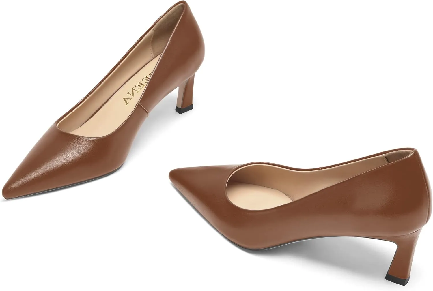 FOGEENA Womens Formal Office Comfortable Matte Leather Slip On Pointed Toe Kitten Low Heel Pumps Dressy Shoes 2 Inch