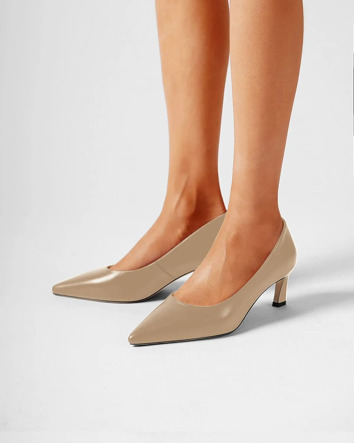 FOGEENA Womens Formal Office Comfortable Matte Leather Slip On Pointed Toe Kitten Low Heel Pumps Dressy Shoes 2 Inch