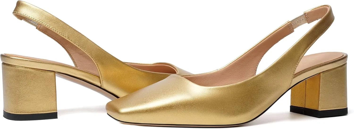 FOGEENA Womens Matte Square Toe Sexy Bridal Slip On Solid Chunky Leather Low Heel Pumps Shoes 2 Inch
