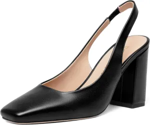 FOGEENA Womens Slingback Sexy Comfortable Square Toe Party Fashion Matte Leather Block High Heel Pumps Dress Shoes 3.5 Inch