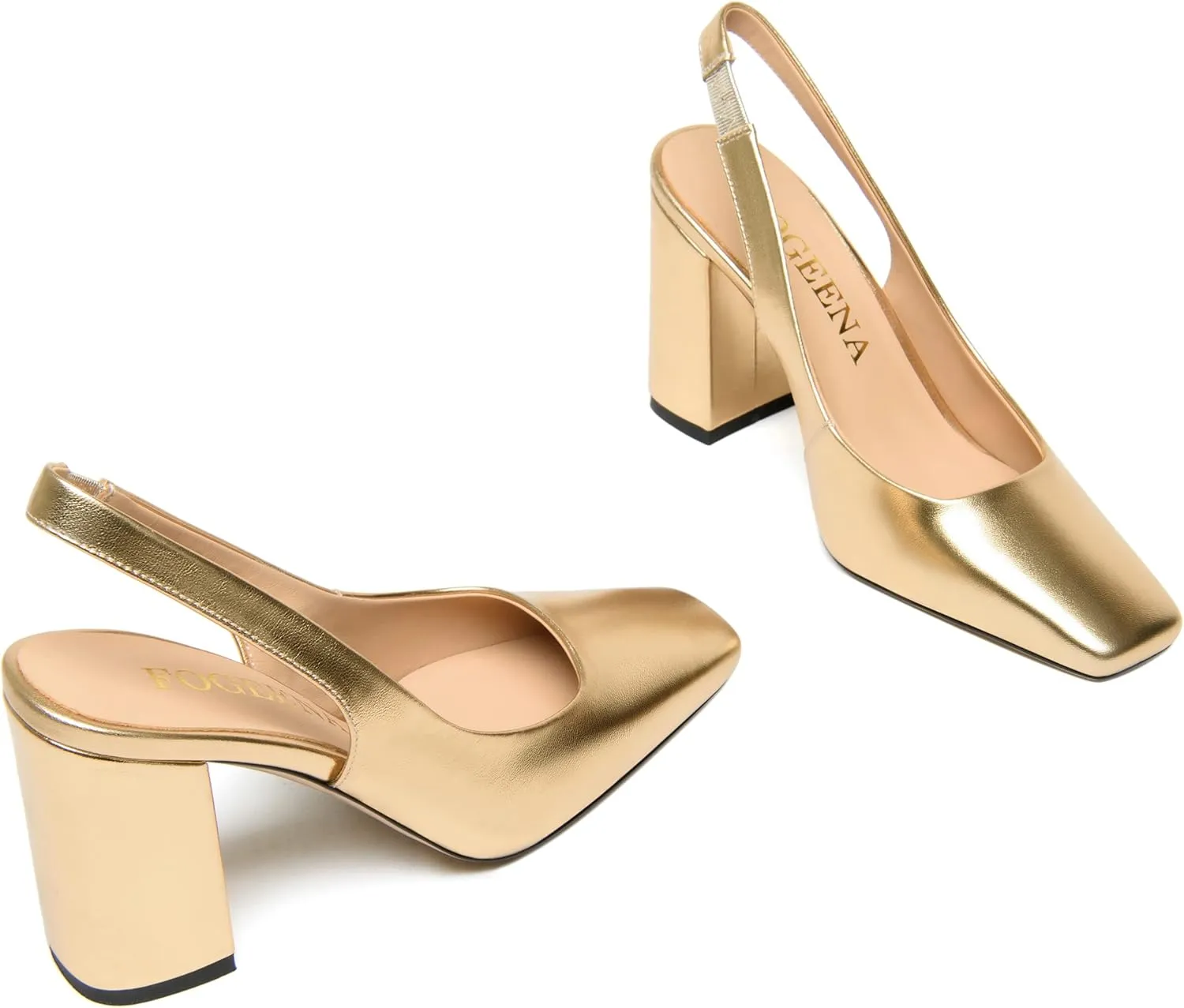 FOGEENA Womens Slingback Sexy Comfortable Square Toe Party Fashion Matte Leather Block High Heel Pumps Dress Shoes 3.5 Inch