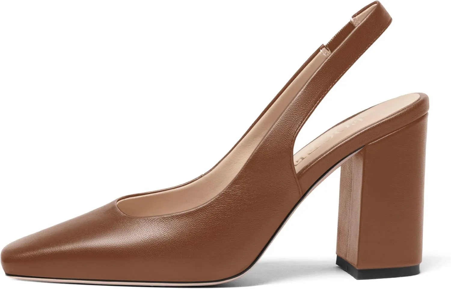 FOGEENA Womens Slingback Sexy Comfortable Square Toe Party Fashion Matte Leather Block High Heel Pumps Dress Shoes 3.5 Inch
