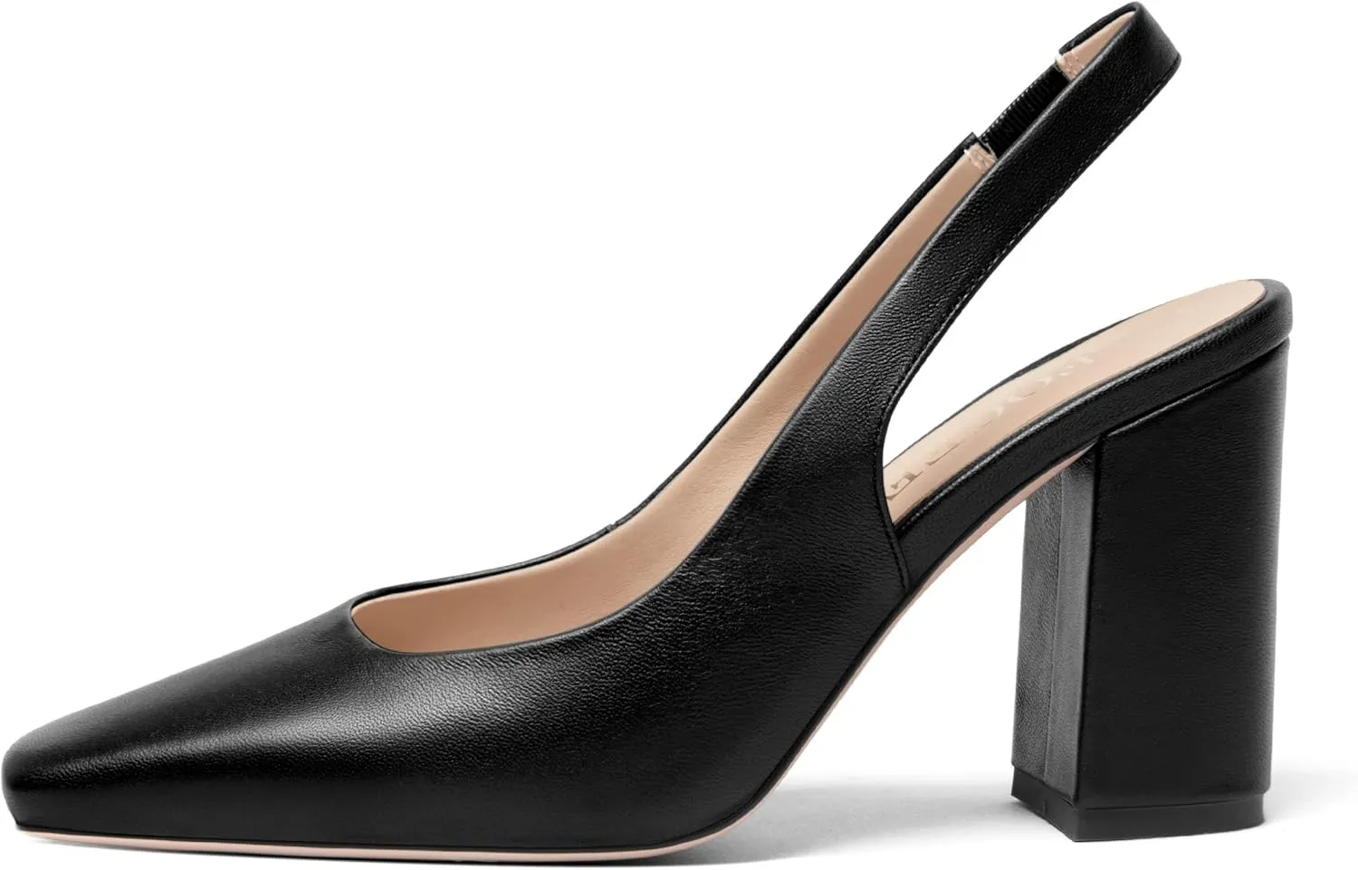 FOGEENA Womens Slingback Sexy Comfortable Square Toe Party Fashion Matte Leather Block High Heel Pumps Dress Shoes 3.5 Inch