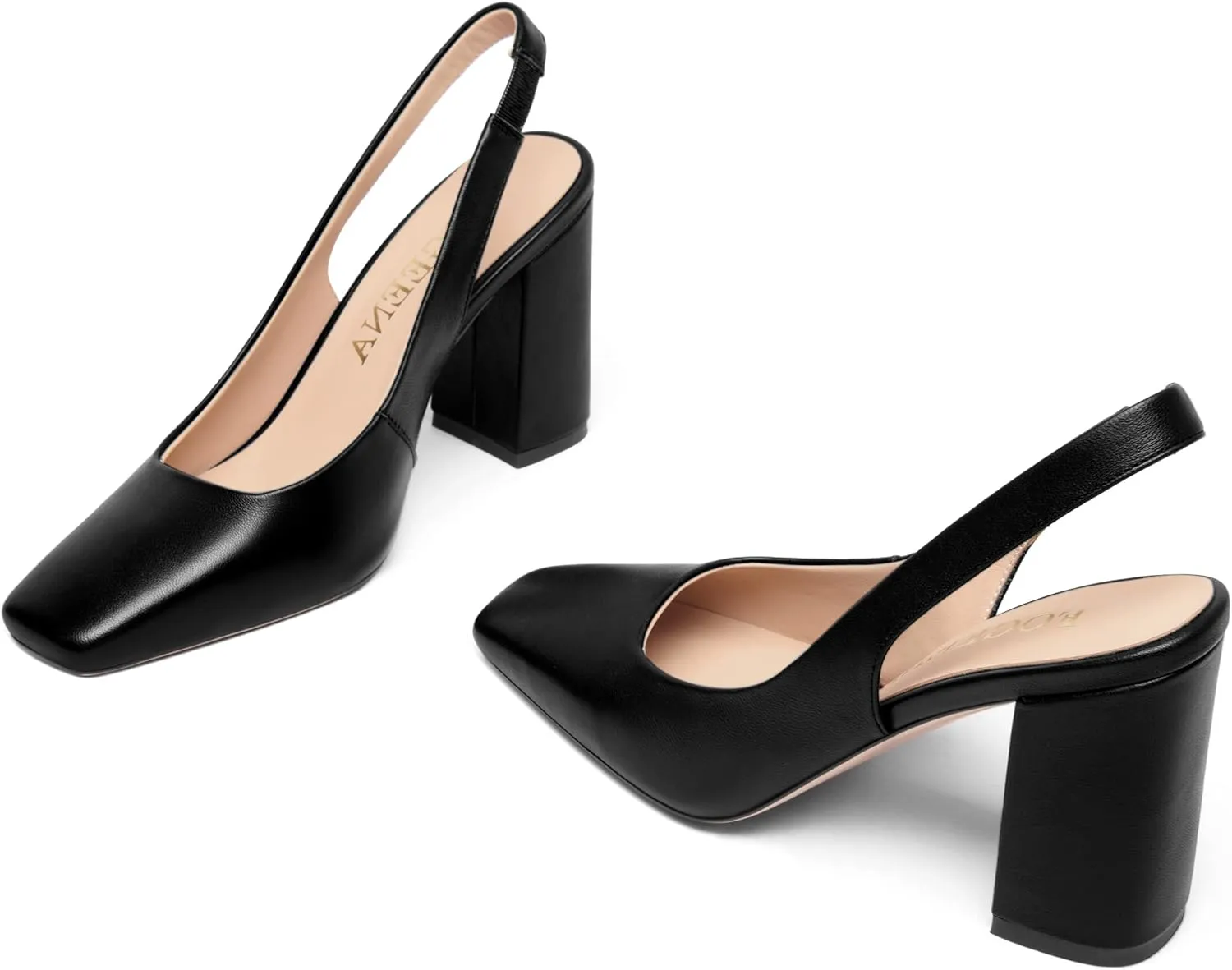 FOGEENA Womens Slingback Sexy Comfortable Square Toe Party Fashion Matte Leather Block High Heel Pumps Dress Shoes 3.5 Inch