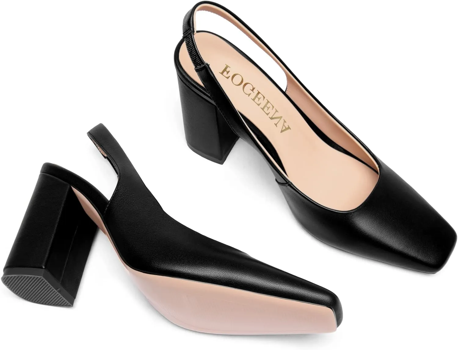 FOGEENA Womens Slingback Sexy Comfortable Square Toe Party Fashion Matte Leather Block High Heel Pumps Dress Shoes 3.5 Inch