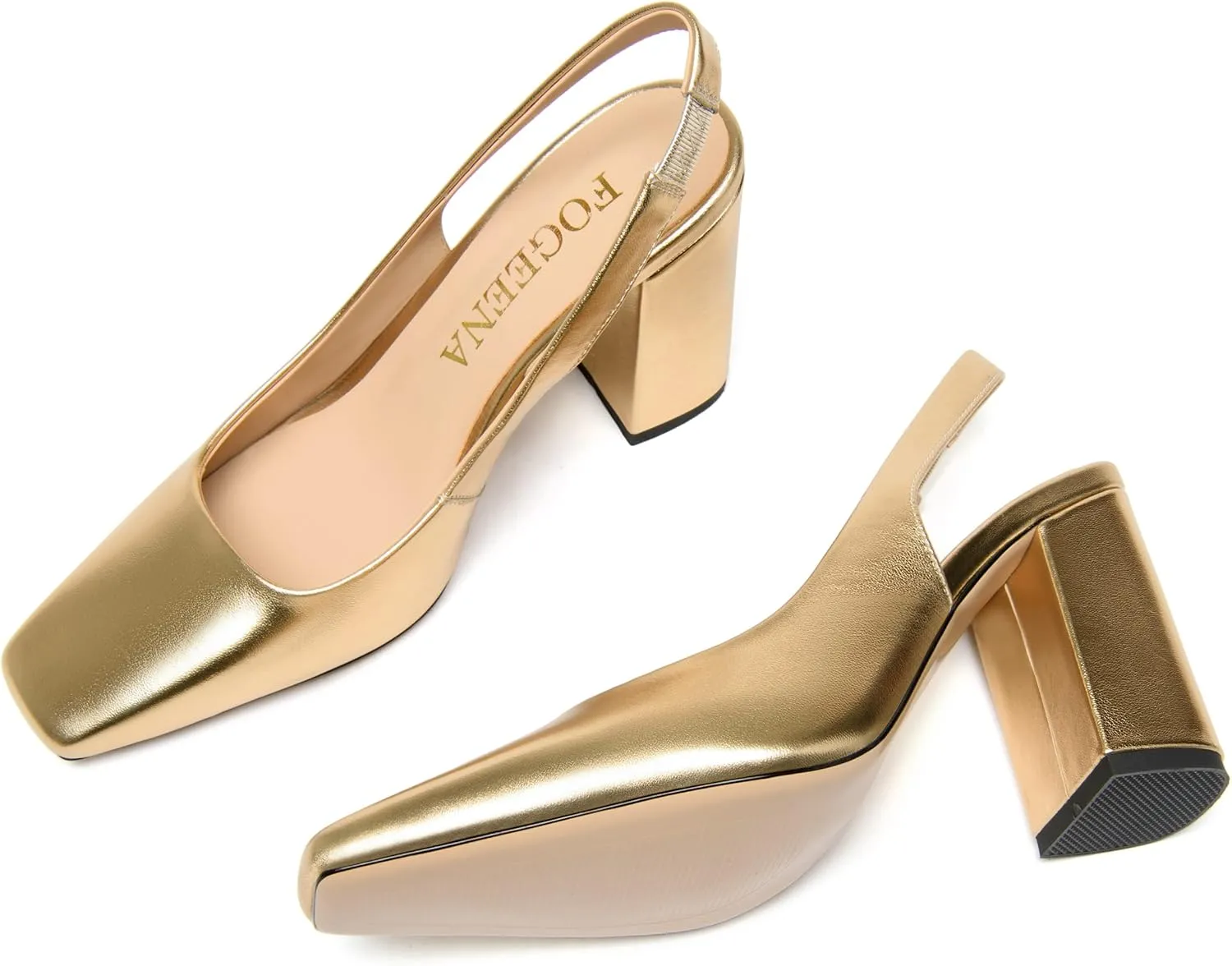 FOGEENA Womens Slingback Sexy Comfortable Square Toe Party Fashion Matte Leather Block High Heel Pumps Dress Shoes 3.5 Inch