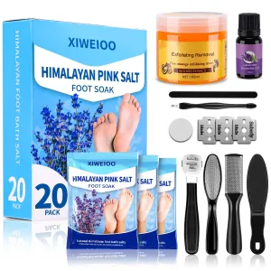 Foot Soak salt kit with Tea Tree Oil - Moisturize, Reduce Foot Odor, & Soothe Aching Feet tool set Foot cream spa bath massager Epsom Salt foot pedicure kit at home spa