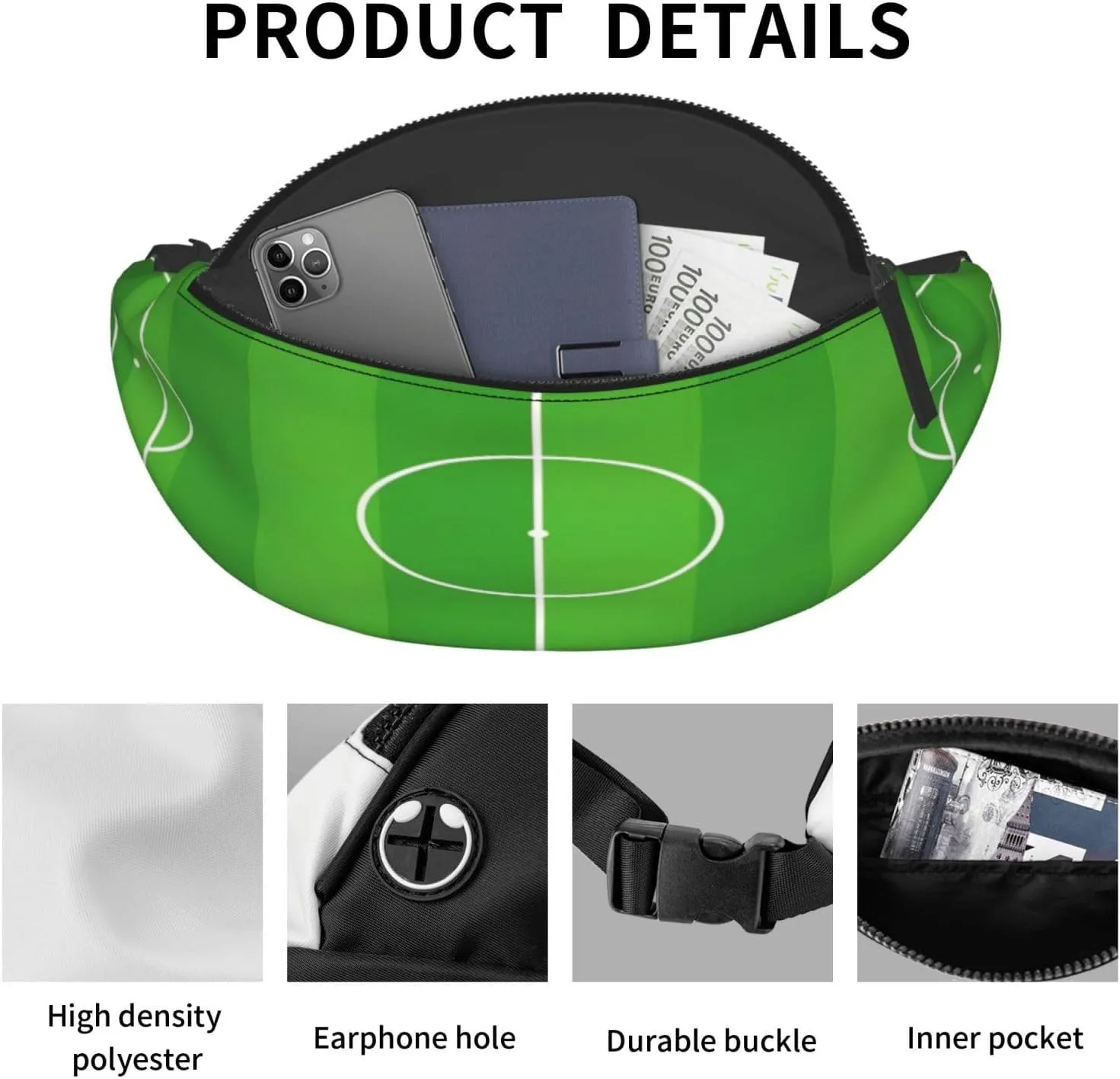Football Field Soccer Fanny Pack, Crossbody Waist Packs for Women Men Waist Bags with Adjustable Strap for Travel Running Hiking Sport