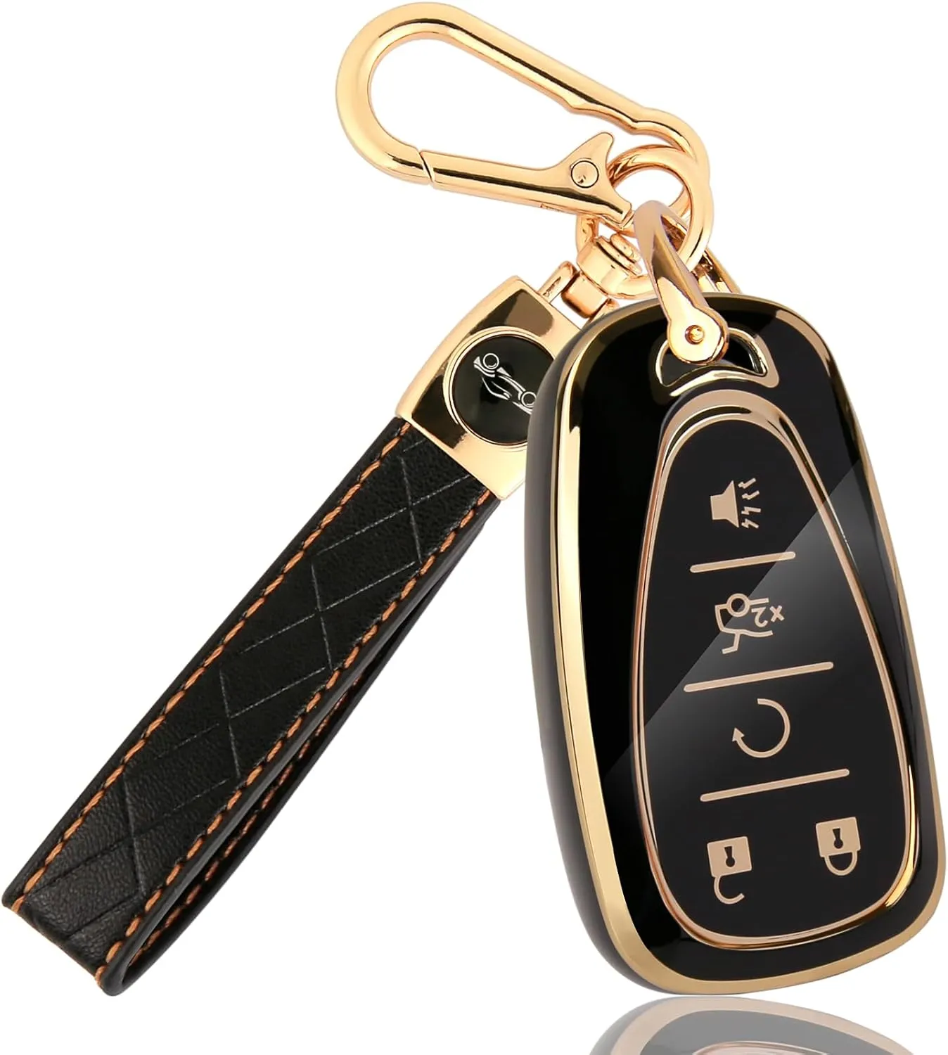 for Equinox Key Fob Cover with Leather Kaychain, Stylish TPU Key Fob Shell for 2016-2025 Equinox Malibu Camaro Blazer Traverse Trailblazer 5 Buttons Smart Key for Men Women