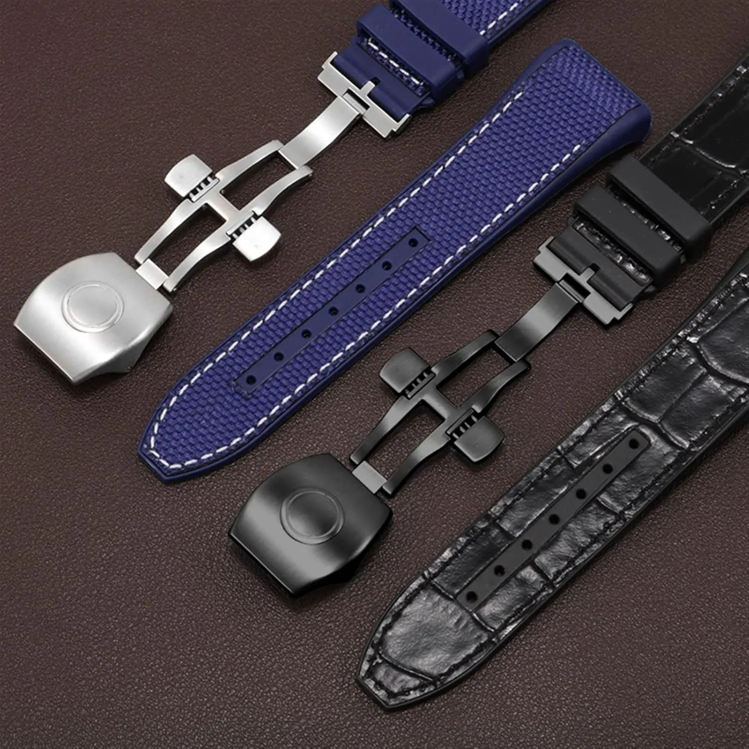 for Franck Muller V45 Series 28mm Nylon Genuine Leather Silicone Watchband Black Blue Folding Buckle Watch Strap