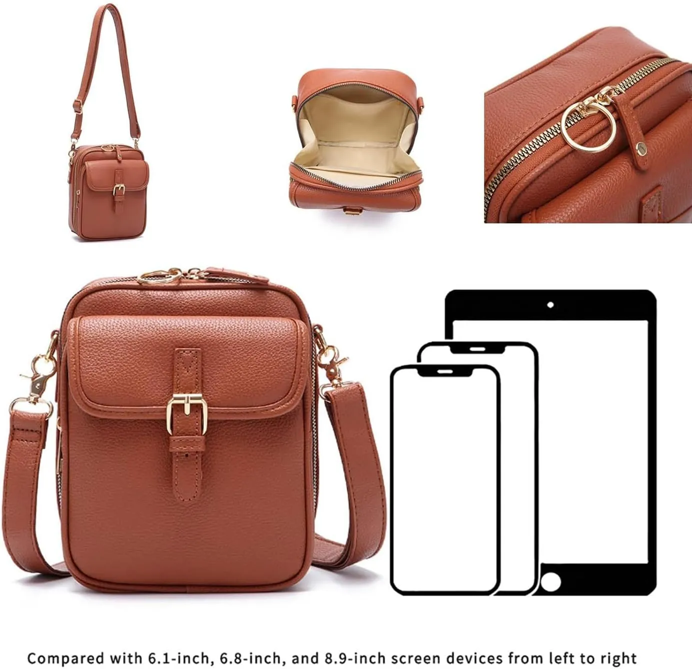 Forcipower Crossbody Leather Bag, Zealburst Leather Crossbody Bags for Women, 10 Card Slots, Lockable Zipper