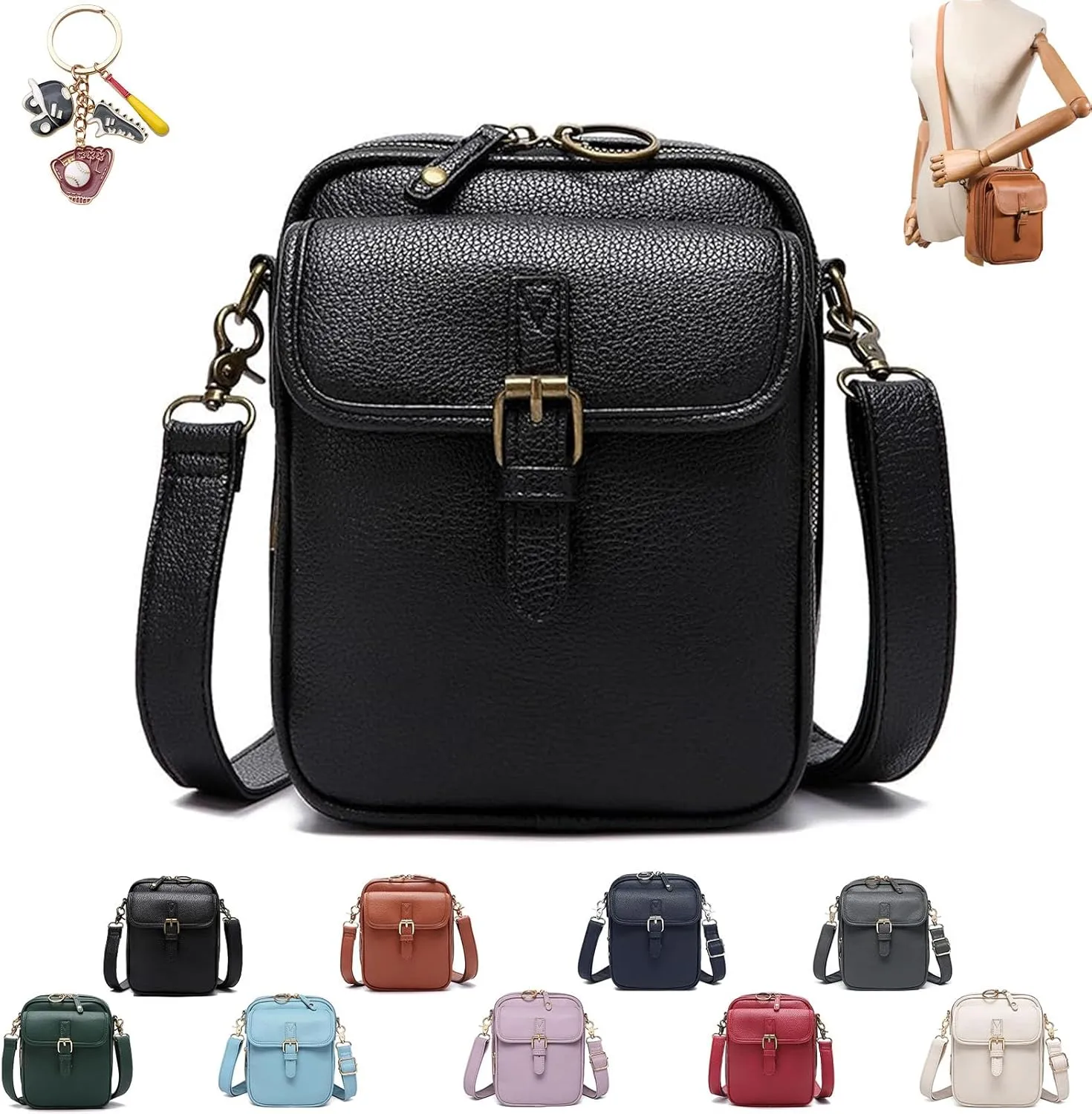 Forcipowerful Crossbody Leather Bag for Women, Adjustable Shoulder Strap, Multi-Slot Multifunctional Large Capacity Bags