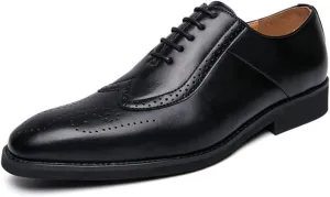 Formal Shoes for Men Lace Up Two Tone Square Toe Brogue Embossed Wing tip Vegan Leather Block Heel Low Top Anti-Slip Slip Resistant Rubber Sole Suitable for Many Occasions