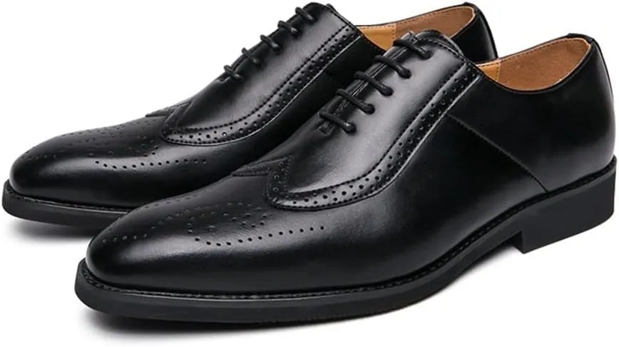 Formal Shoes for Men Lace Up Two Tone Square Toe Brogue Embossed Wing tip Vegan Leather Block Heel Low Top Anti-Slip Slip Resistant Rubber Sole Suitable for Many Occasions