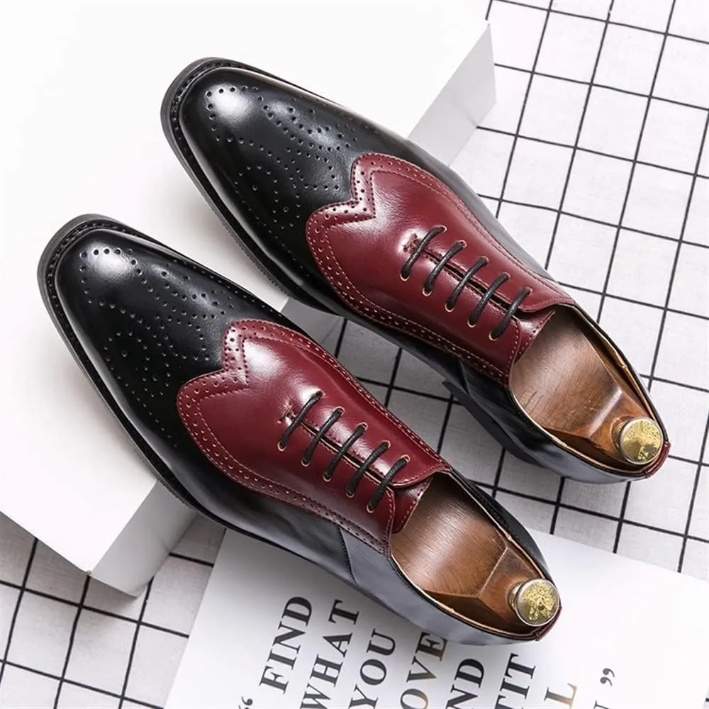 Formal Shoes for Men Lace Up Two Tone Square Toe Brogue Embossed Wing tip Vegan Leather Block Heel Low Top Anti-Slip Slip Resistant Rubber Sole Suitable for Many Occasions