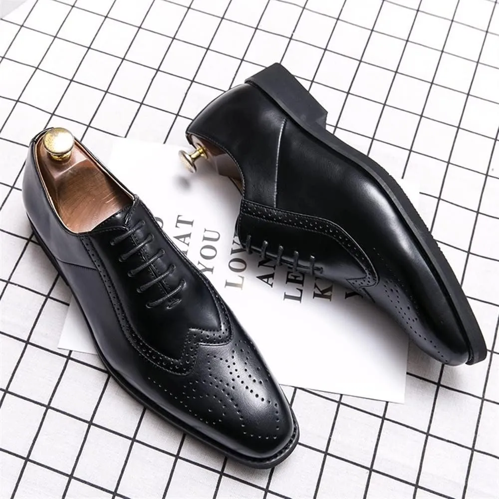Formal Shoes for Men Lace Up Two Tone Square Toe Brogue Embossed Wing tip Vegan Leather Block Heel Low Top Anti-Slip Slip Resistant Rubber Sole Suitable for Many Occasions
