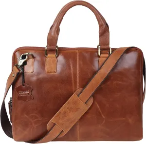 FOXHACKLE Men's Laptop Bag 14 Inch Leather Messenger, Sleek Briefcase Satchel with Adjustable Shoulder Strap.