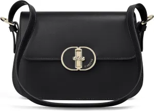 FOXLOVER Sleek Leather Convertible Shoulder Bag with Versatile Dual Straps and Signature Twist Clasp
