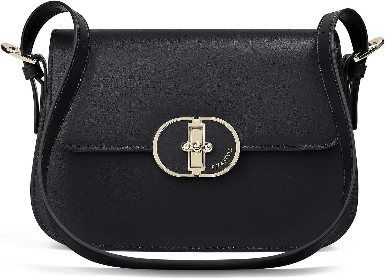 FOXLOVER Sleek Leather Convertible Shoulder Bag with Versatile Dual Straps and Signature Twist Clasp