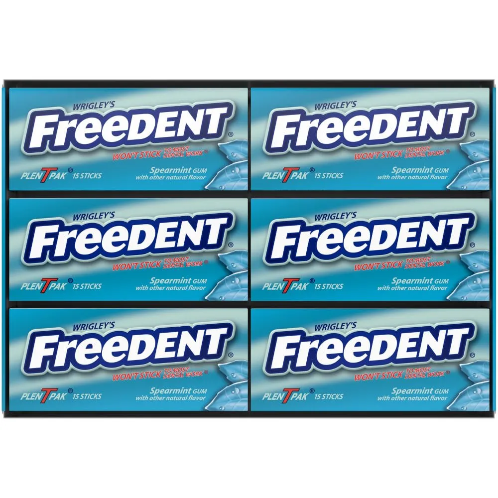 FREEDENT Chewing Gum - WRIGLEY'S Spearmint Flavored, 12 Pack Bulk Gum, 15 Sticks per Pack