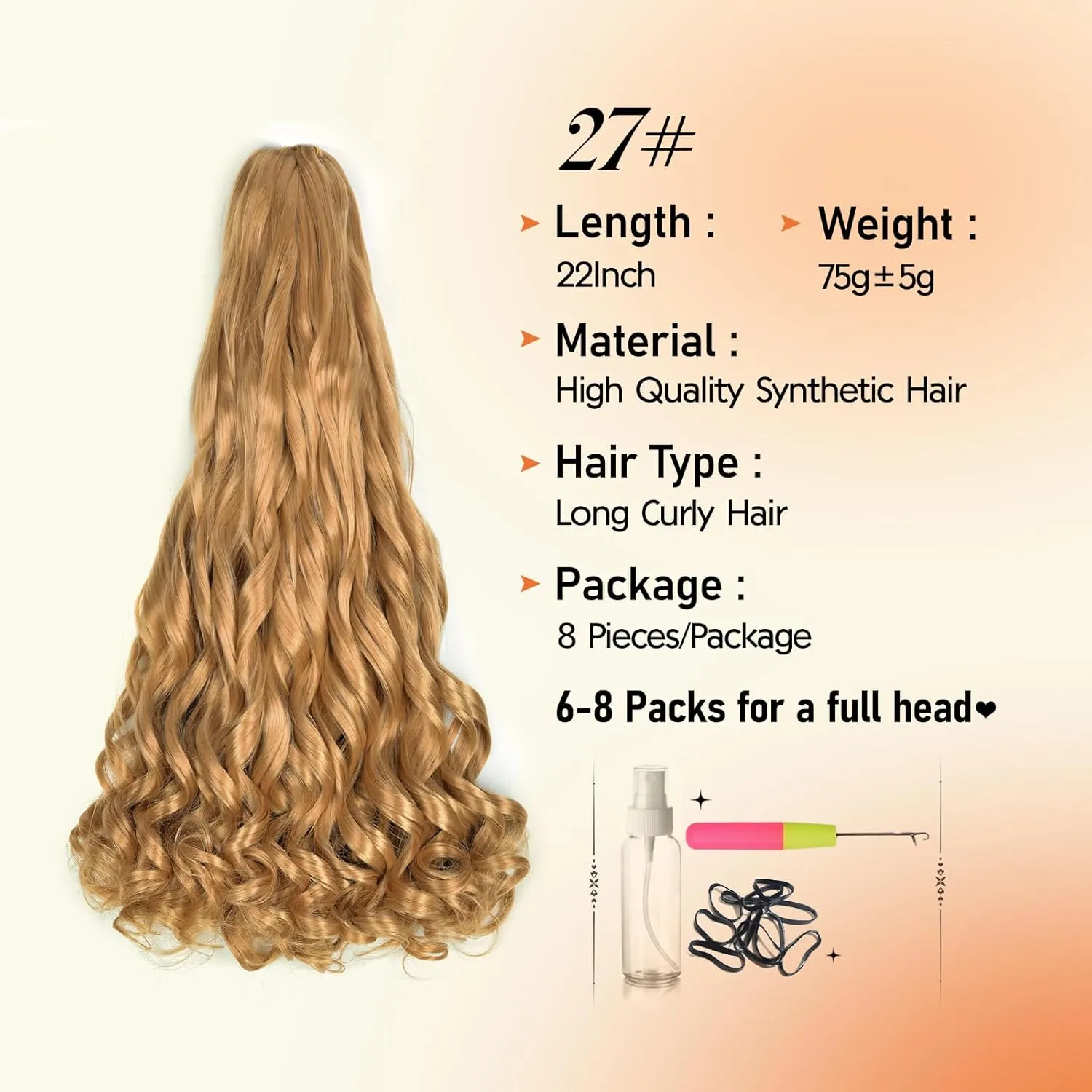French Curl Braiding Hair 22 Inch 8 Packs Bouncy Loose Wave Crochet Hair for Black Women 75g/Pack Blonde Synthetic Curly Braiding Hair Extensions Daily Use (22 Inch,8 Packs,27#)